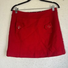 Milly of New York Red Wool Mini Skirt Size 6 Made in USA Italian Fabric Twill