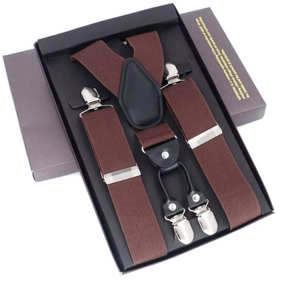Klassische Herren Hosenträger 6 elastische Clips in Y-Form verstellbar Schokolade