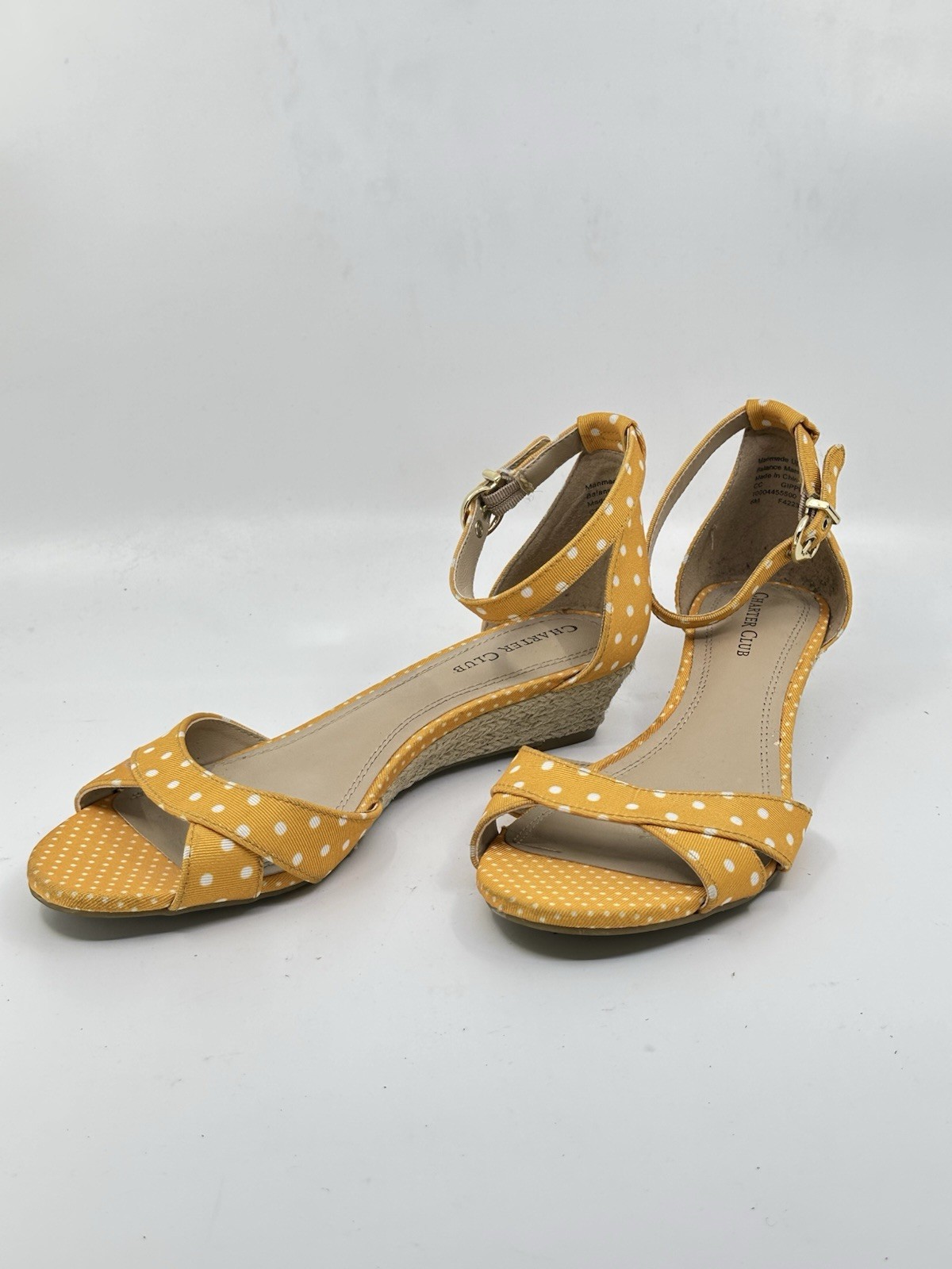 APL Charter Club sandalo donna arancione bianco paglia zeppa alla caviglia aperto alla caviglia tg 6 5