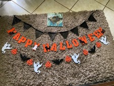 Set Of 4 Happy Halloween Ghosts Bats Pumpkins Felt Garland Banner 60in Long