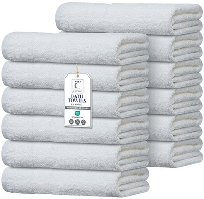 Bath Towels 100% Cotton Terry 24 x48 Pack of 12 White Commercial TEXCRAFT Bulk
