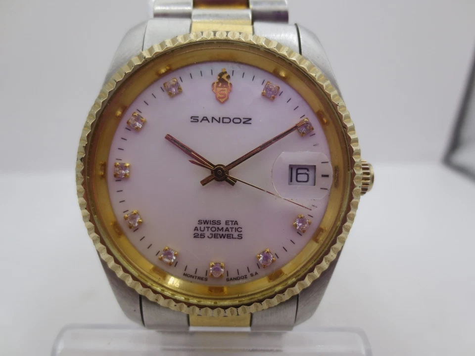 SANDOZ DATE 25JEWELS 18KGP/STAINLESS STEEL AUTOMATIC MENS WATCH - Image 2 of 4