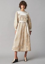 Tory Burch Silk Metallic Embroidered Midi Dress Belted Relaxed Fit Small