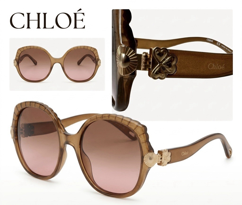 VTG Large Chloe Italy Acetate Brown sunglasses Boho Chic CE749S