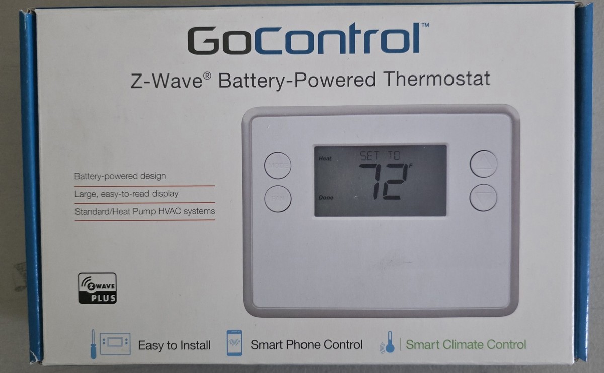 GoControl GC-TBZ48 Z-Wave Battery-Powered Thermostat - White for