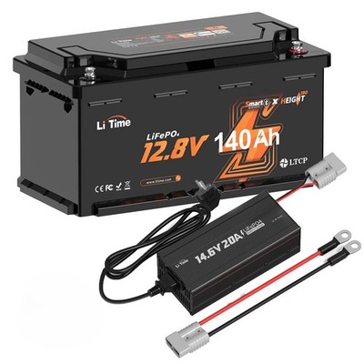 LiTime 12V 140Ah H190 Bluetooth LiFePO4 Batterie mit 14,6V 20A Batterieladegerät