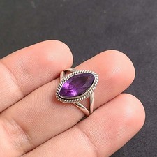 Natural Amethyst 925 Sterling Silver Handmade Beautiful Fine Ring Size 8