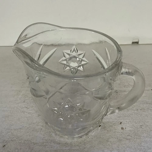 Vintage Anchor Hocking Clear Pressed Glass Creamer Pitcher 4” Star Pattern