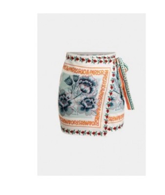 Micas Floral Wrap Short Skirt Tie Orange Green Blue White Size M