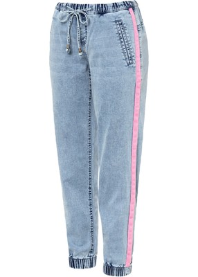 Neu Lässige Jeans mit Kontraststreifen Gr. 34 Blau Denim washed Damen Pants Hose
