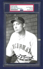 Edd Roush Cincinnati Reds Baseball HOFer Autographed B&W Postcard Photo PSA SLAB
