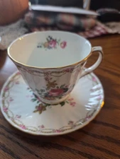 Dutchess fine bone china England cup and saucer with pink roses