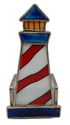 Lighthouse Stain Glass Tea Light Holder Blue Red White READ