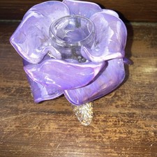 Kerzenhalter Murano Stil Kunstglas mauve Blütenblattform H8cm x B9cm 