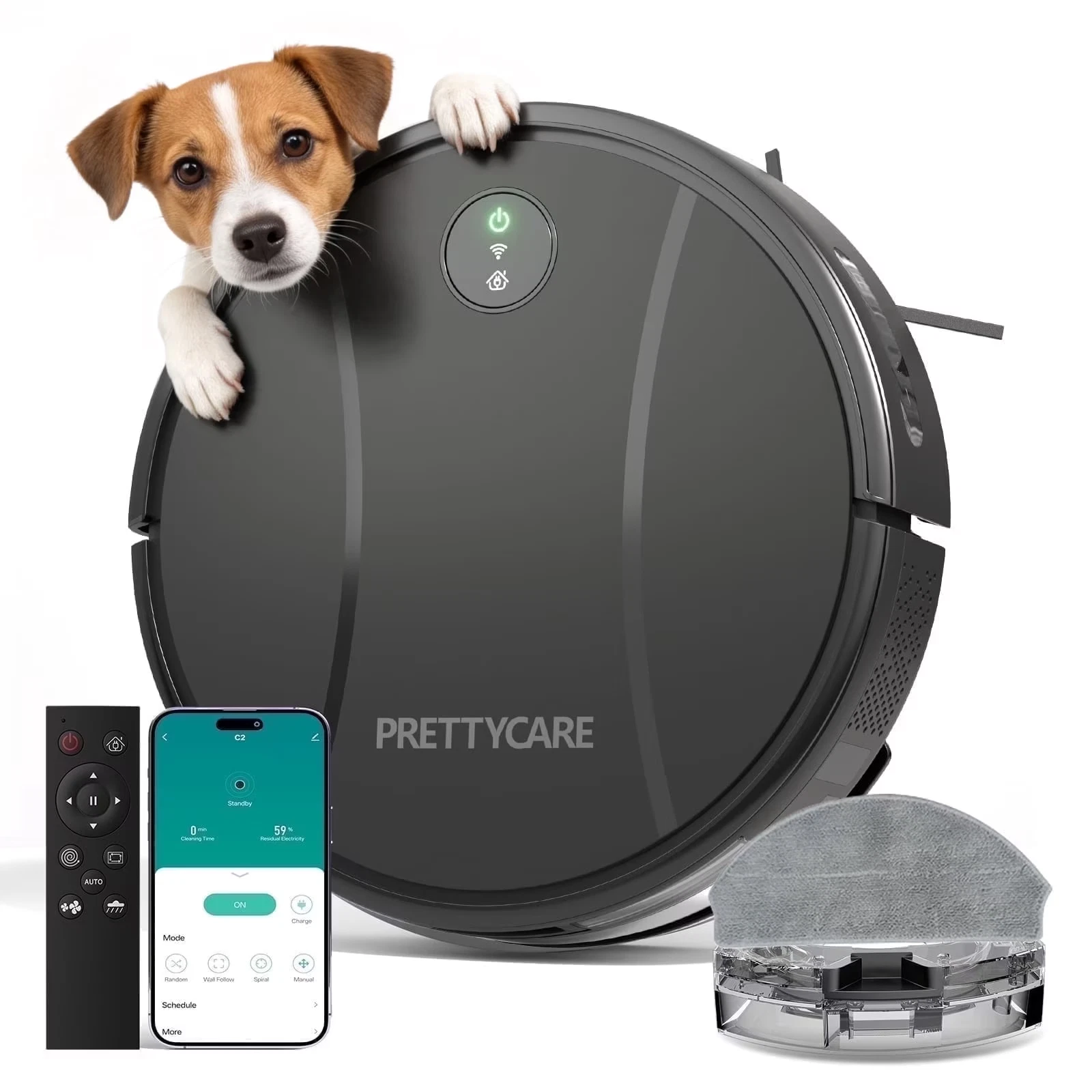 C2-V2 Robot Vacuum and Mop Combo Cleaner, 3-In-1, 6000Pa Suction, 5200Mah Batter