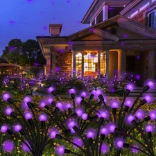 Solar Garden Lights Outdoor, 2 Pack 20 LED Solar Purple Firefly Lights Waterp...