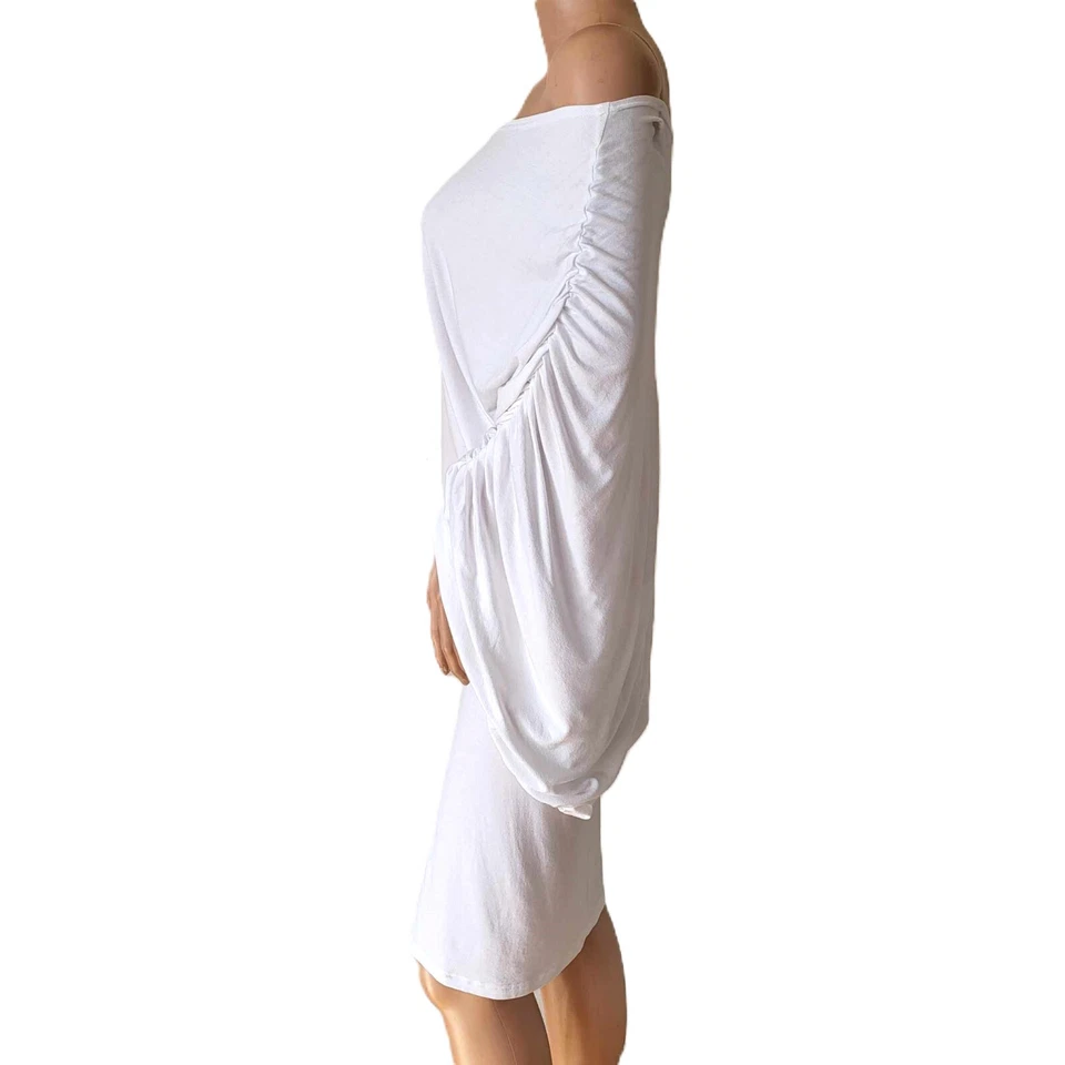 Vestido Vivienne Westwood Anglomania Blanco Elástico Drapeado Acanalado Dolman Mangas Foto 4 de 4