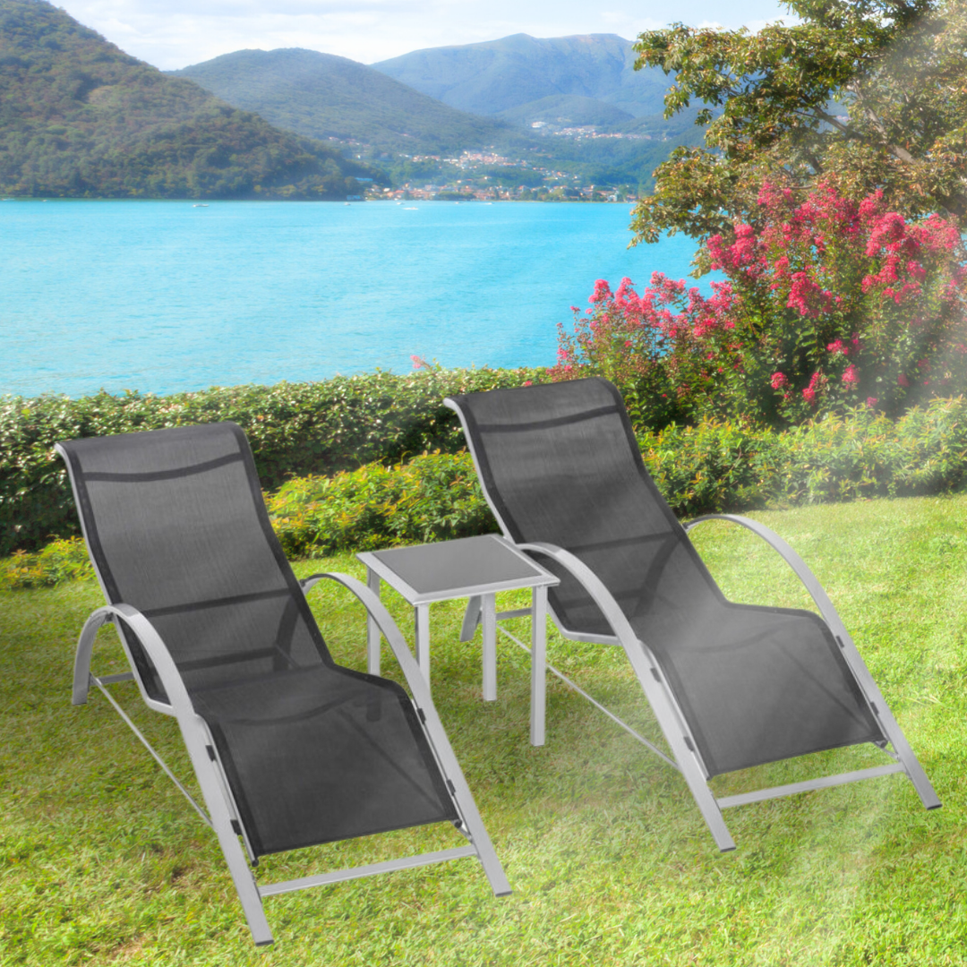 3pc Garden Furniture Set Sun Lounger Table Outdoor Seats Zero Gravity Reclining
