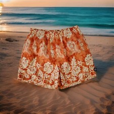 Men L Quiksilver Silver Edition Lined Board Shorts Swim Surf Orange Floral Print