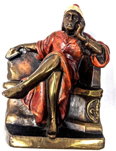 VINTAGE Dante Alighieri Buchstützen bemalt Kaltguss BRONZE rotes Gewand sitzend 1930er - Bild 10 von 16