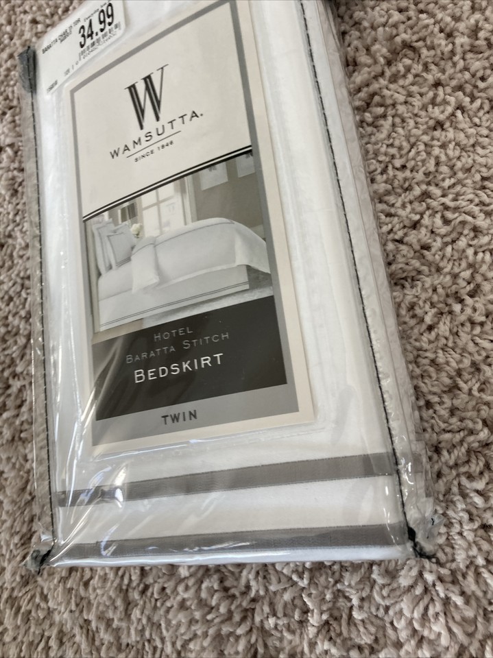 Wamsutta Baratta Stitch Cotton 15Inch Drop Twin Bed Skirt in Charcoal