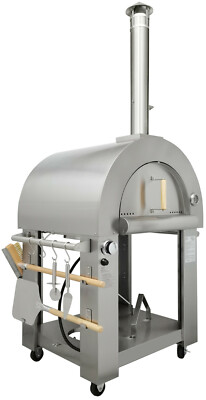 Stainless Steel Dual Fuel Wood-Fired Propane Gas Charcoal Pizza Oven BBQ Grill
