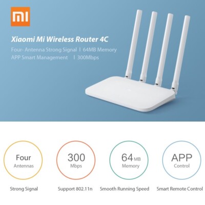 Original Xiaomi Mi WIFI Router 4C 300Mbps 2.4G 802.11 b/g/n 4 Antennas Repeater