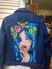 Denim Jacket - Custom Painted, Frida Khalo Inspired