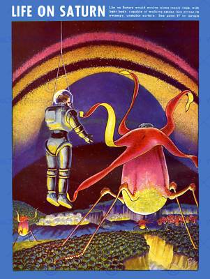 MAGAZIN COVER VINTAGE LIFE ON SATURN ALIEN SCI FI 1940 KUNST POSTER CC3315