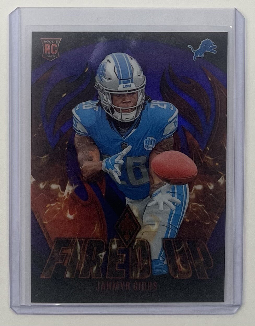 2023 Panini Phoenix Jahmyr Gibbs Fired Up Purple RC /99 Detroit Lions
