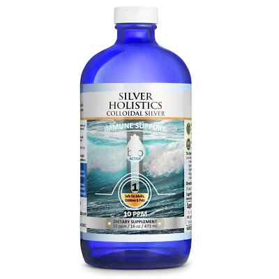 Silver Holistics Real Colloidal Silver Water Liquid Supplement - 16 oz Glass