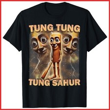 Tung Tung Tung Sahur Funny Meme Brainrot Humor Gen Z Black Cotton T-Shirt S-5XL