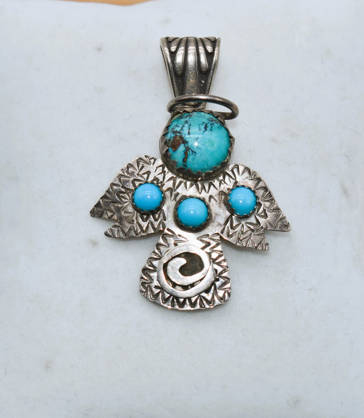 Brad Panteah Zuni & Navajo Turquoise Sterling Silver Angel Pendant