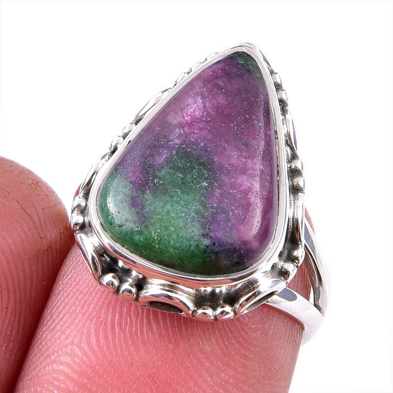 Ruby In Zoisite Handmade Lab-Created 925 Sterling Silver Jewelry Ring S.6