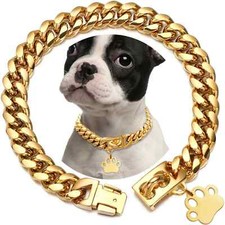 Dog Collar Choke with Safety Buckle Lock Golden Cuban Link Chain Training Collar