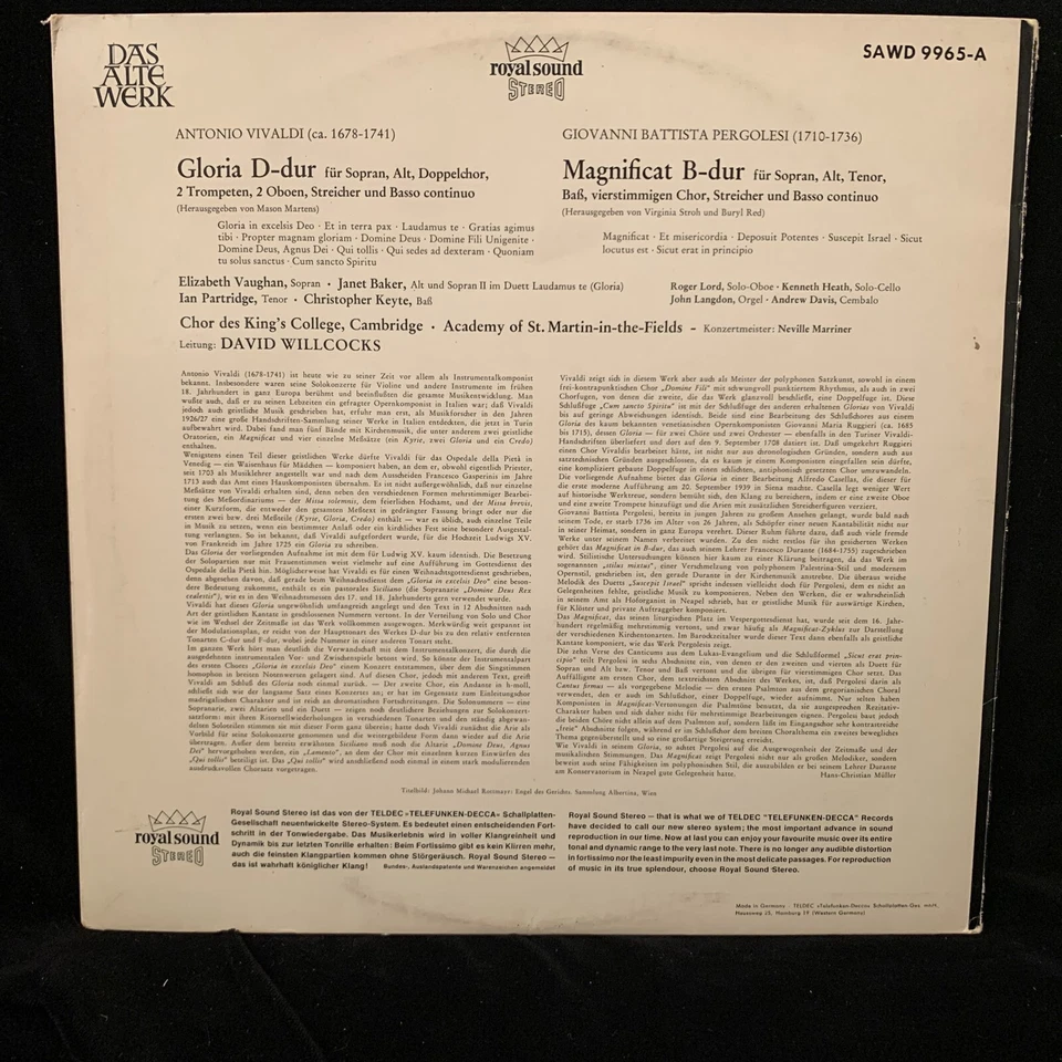 VIVALDI Gloria & PERGOLESI Magnificat - BAKER, Willcocks, ASMF - DECCA ST LP - Image 4 of 4