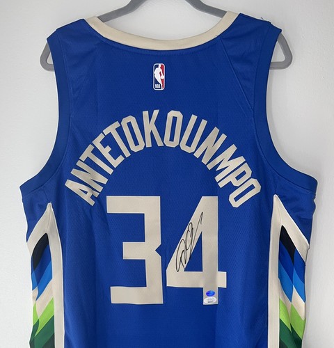 Giannis Antetokounmpo Signed NBA Bucks Nike NBA "City Edition" Jersey JSA COA - Picture 3 of 12