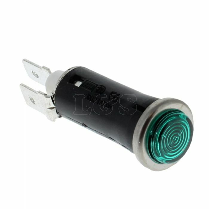 Green Warning Light with 12V 2W Ba7S Bulb for 13mm diameter hole - Chrome Bezel