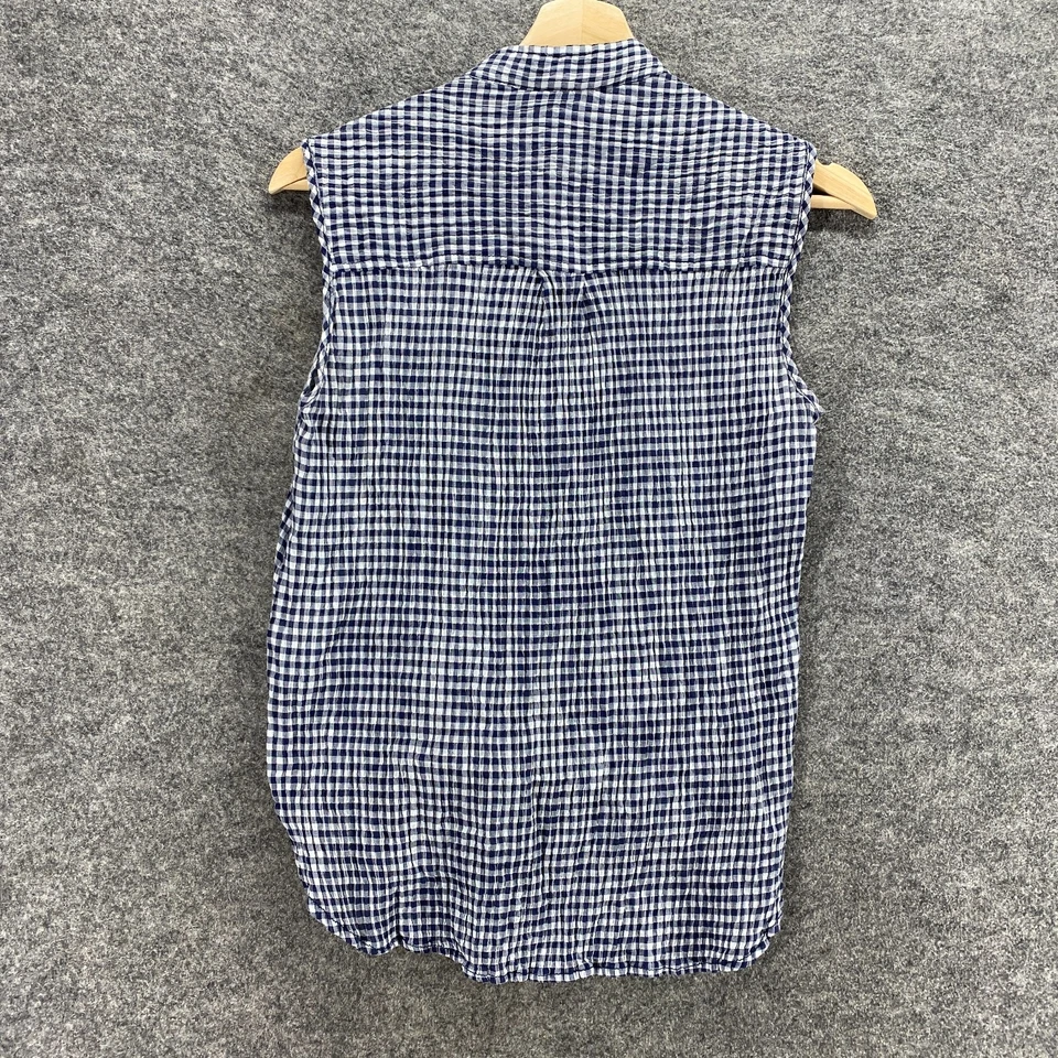 Camisa Max Studio Mujer S Pequeña Negra A Cuadros Abotonada Cuello en V Sin Mangas Atar Foto 2 de 4