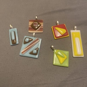 Lot Of 6 Fused Art Glass Pendants 