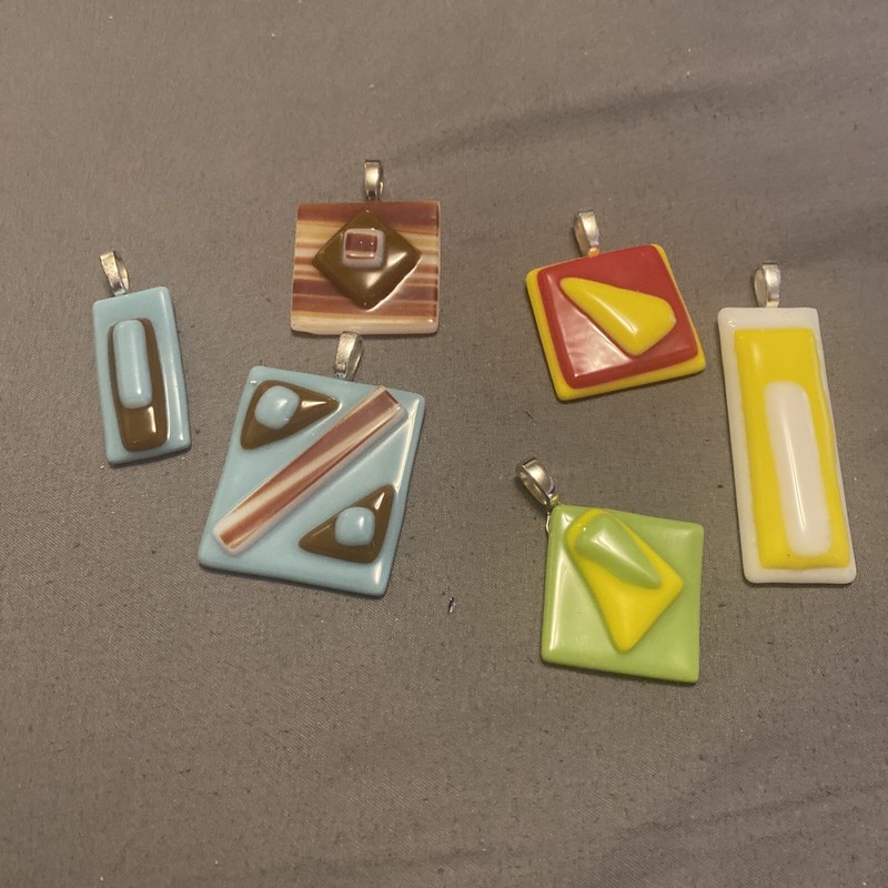 Lot Of 6 Fused Art Glass Pendants 