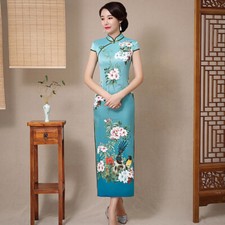 Women Double-Layer Traditional Short-Sleeved Long Cheongsamcatwalk Costume Dress