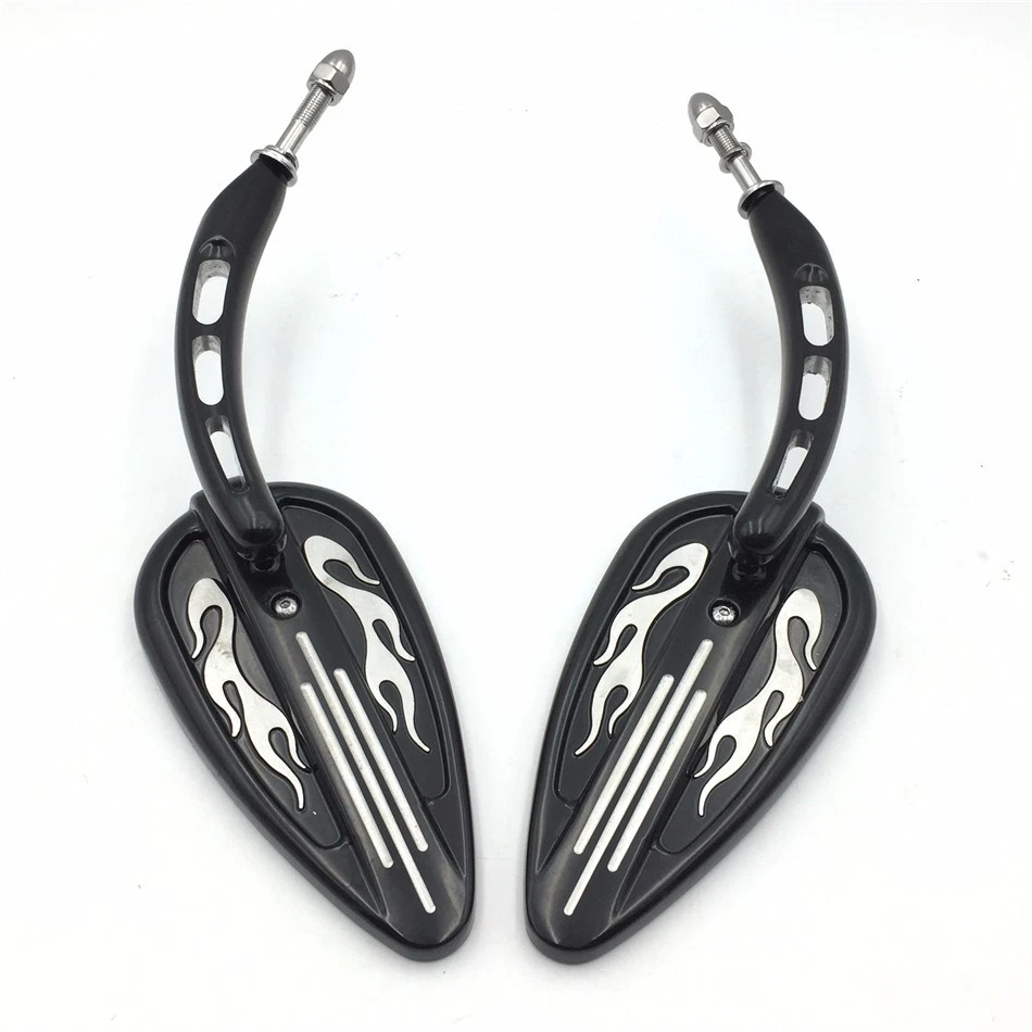 Motorcycle Flame Black Rearview Pair Mirrors Custom For Harley Davidson Cruiser