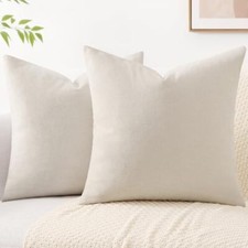 Decorative Chenille Throw Pillow Covers 18x18 Set of 2, 18X18-Inch Beige