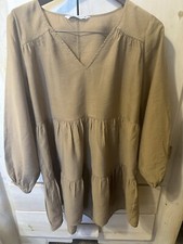 ZARA v neck A-line boho dress In Taupe/Beige Size 8