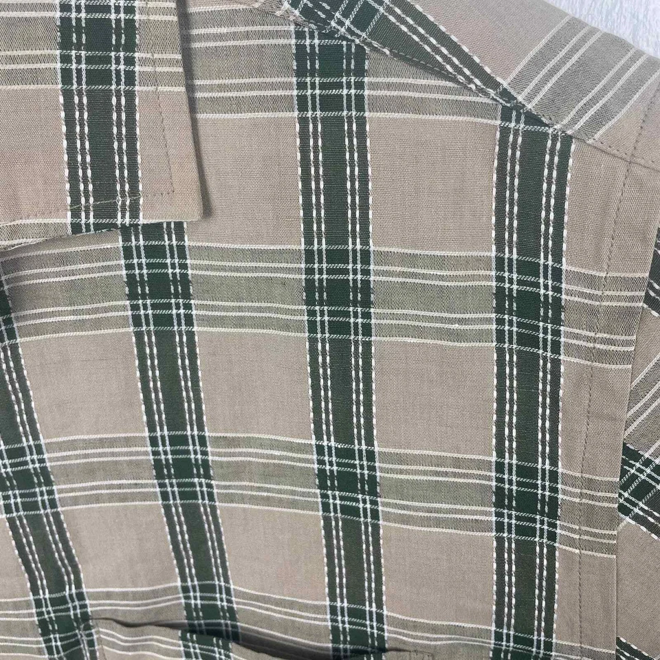 Bobby Jones Golf Tan Green Plaid Button Down Shirt Linen Blend Woven in Italy L - Image 4 of 4