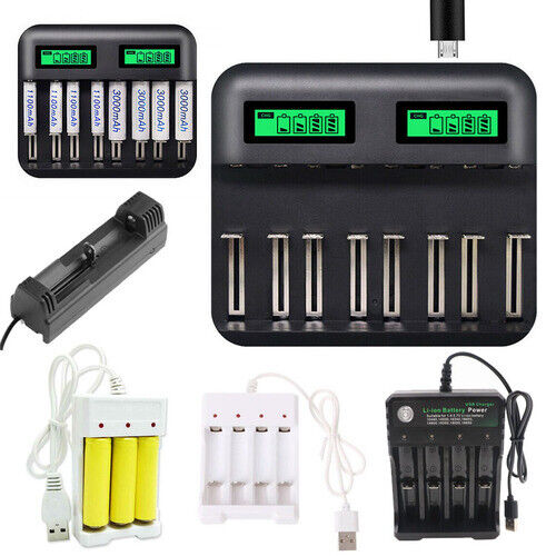 LCD 8-Slot Battery Charger USB Powered AA/AAA/C/D Rechargeable Battery Charger - Picture 1 of 17