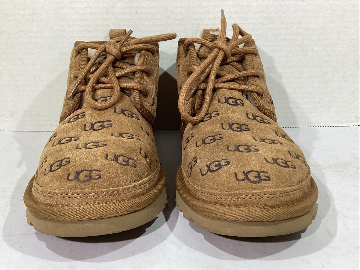 UGG Neumel Embossed Logo Boots Chestnut Size 12 Shearling Lined | Box Included UGG Neumel Embossed All Over Logo Chukka Boots Women Size 6  main image 3