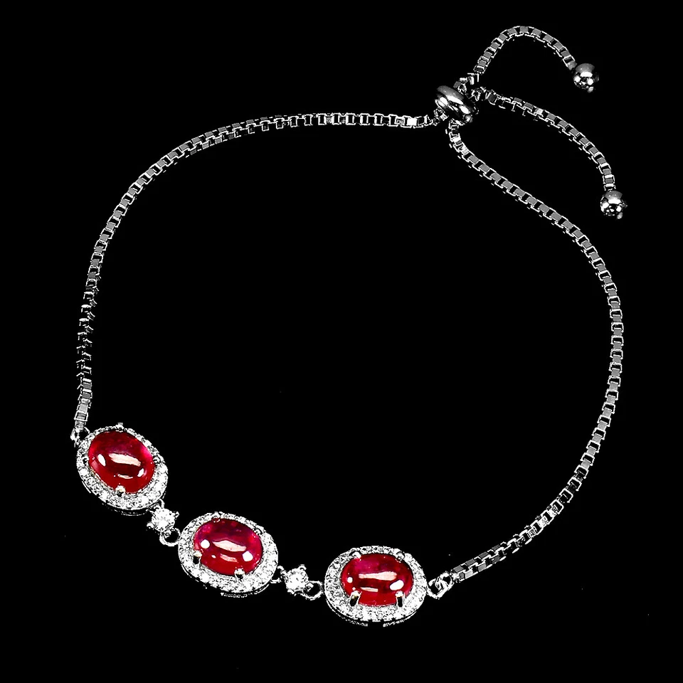 925 Sterling Silver Bracelet Oval Ruby 8x6mm Gemstone Jewelry 10 Inches - Image 2 of 4