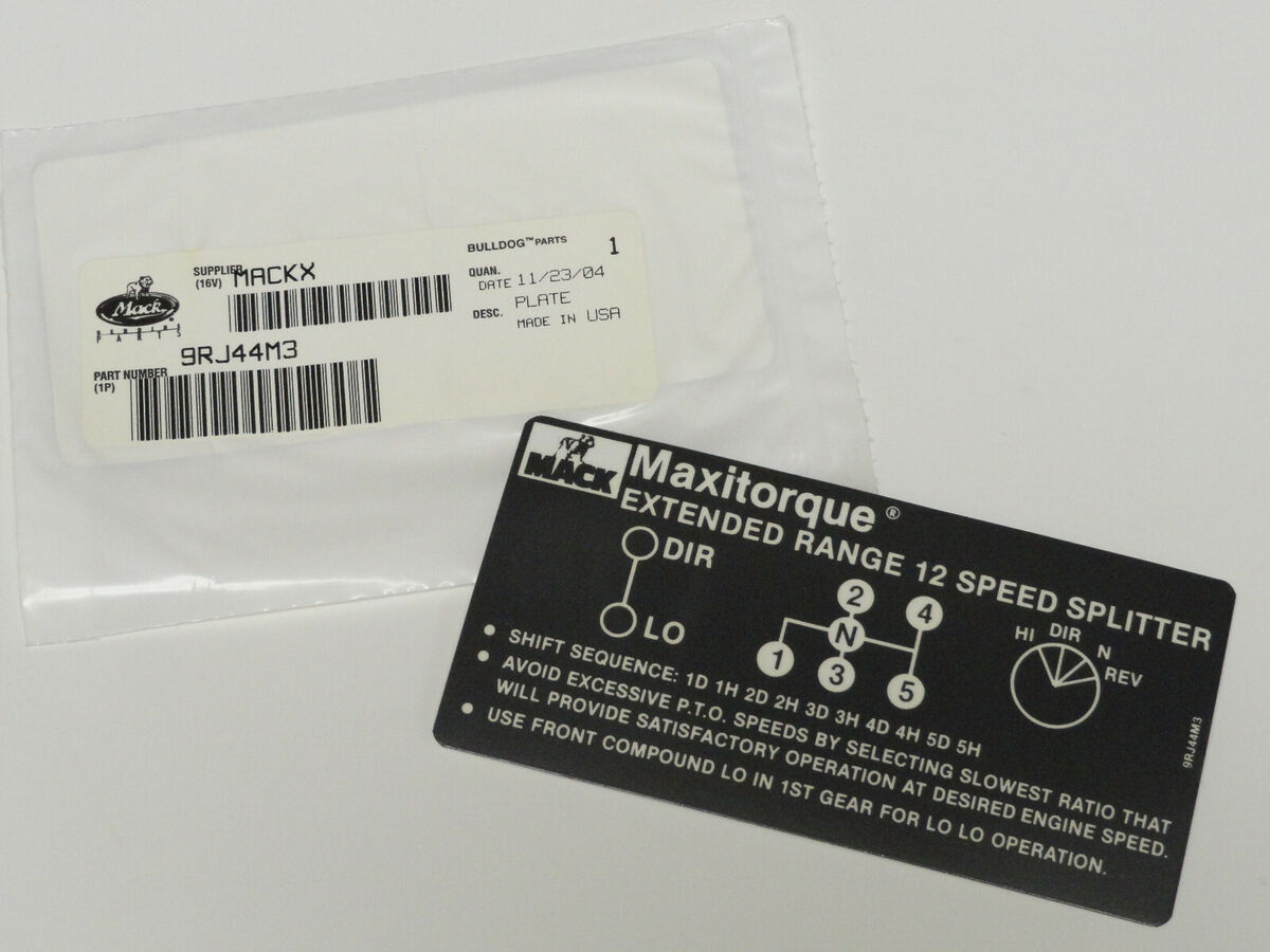 Mack Transmission 12 Speed TRTXL 1070 Shift Pattern 9RJ44M3 Mack Transmission 12 Speed TRTXL 1070 Shift Pattern 9RJ44M3